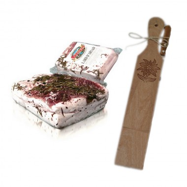 Tagliere con coltello e lardo 300 g