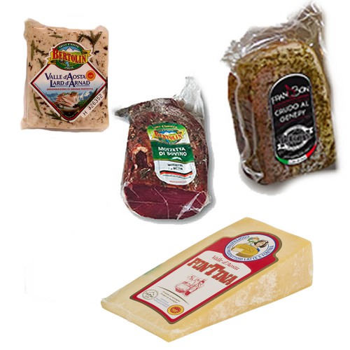 Tagliere in legno con salumi  valdostani e Fontina DOP