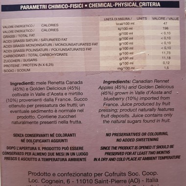 Succo di mela e mirtillo 100% naturale lt 5