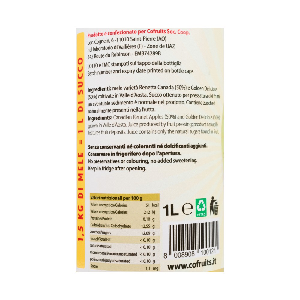 Succo di Mela 100% Golden e Renetta lt 1