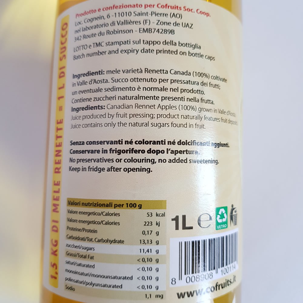 Succo di Mela Renetta 100% lt 1