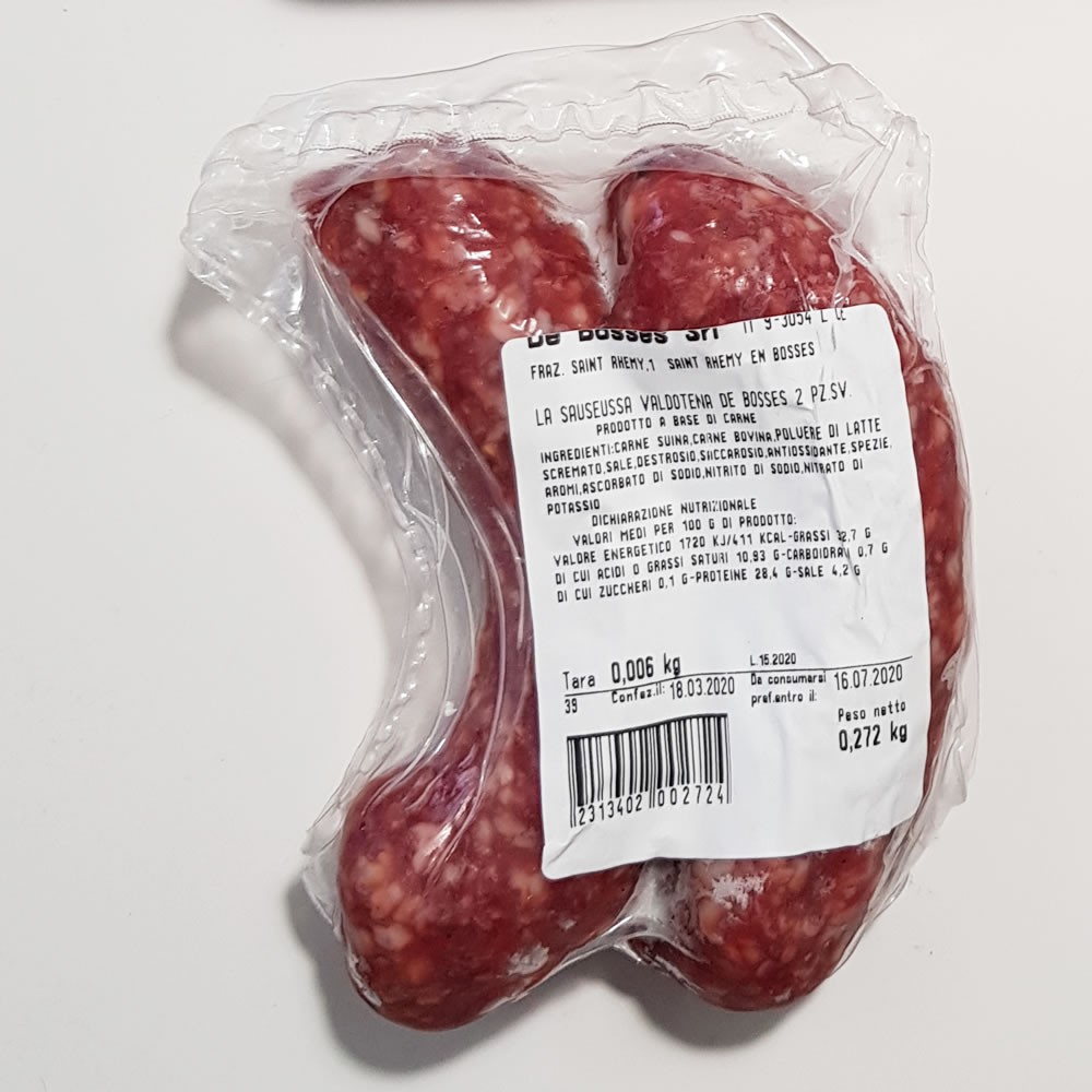 Salsiccia Valdostana - Sausessa Valdotena  2 pezzi - 340gr ca
