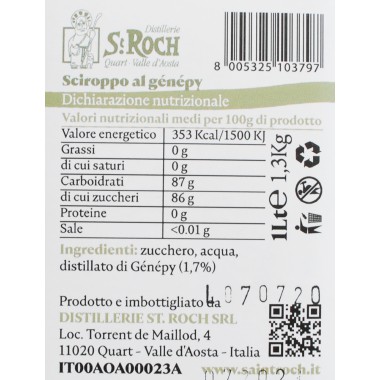 Sciroppo di Genepy naturale della Valle d'Aosta 1 lt