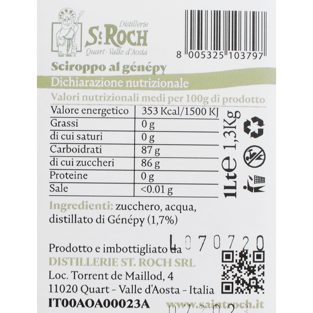 Sciroppo di Genepy naturale della Valle d'Aosta 1 lt