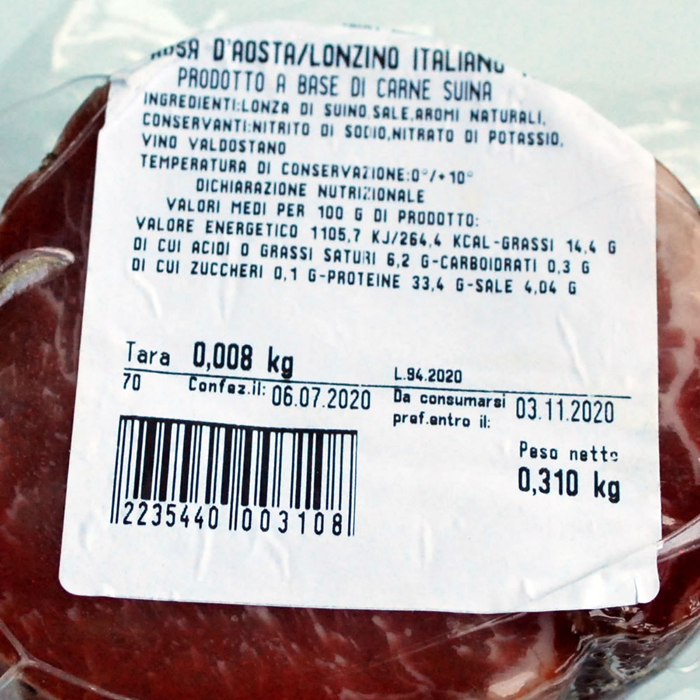 Rosa di Aosta sv. 300 g stagionatura 1 mese