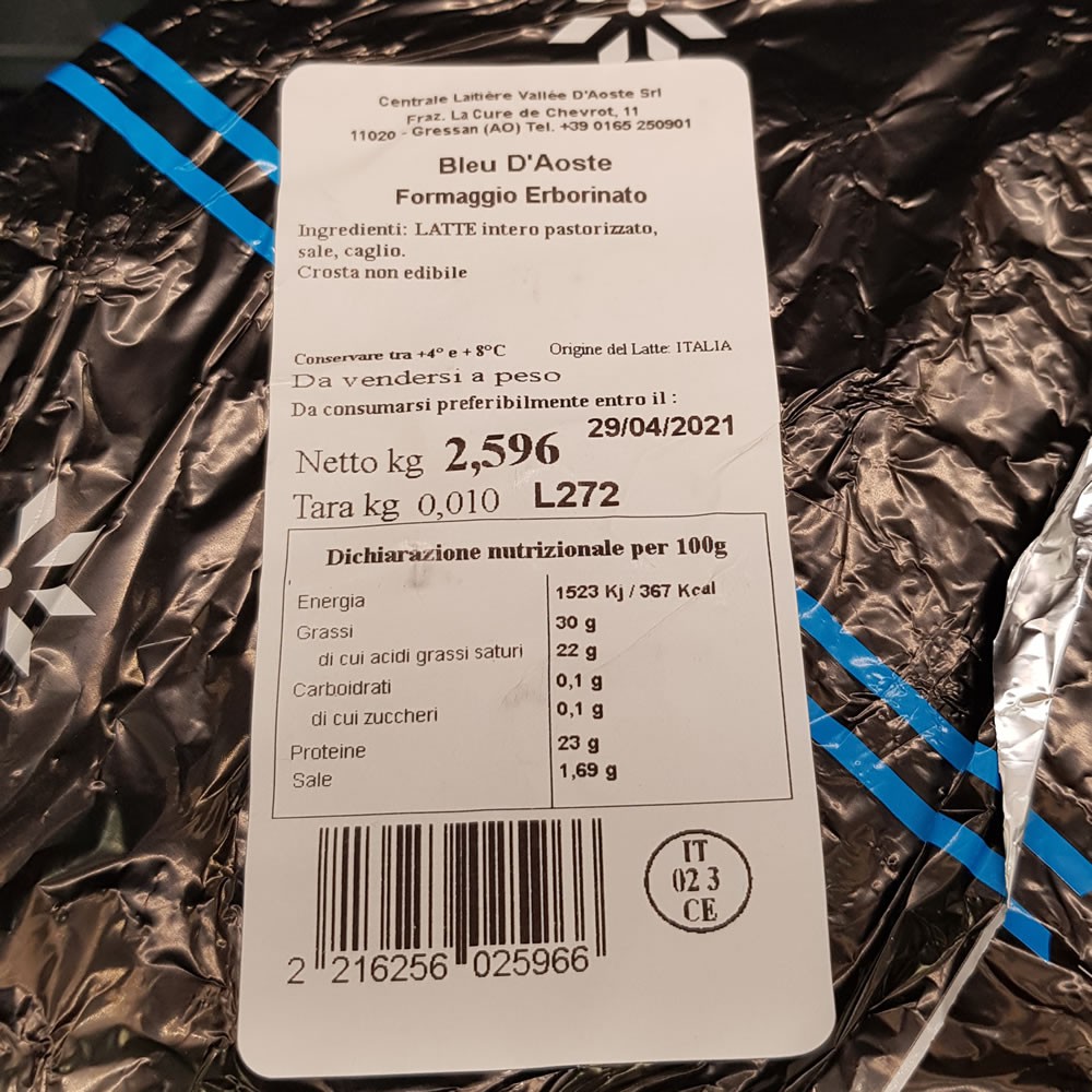 Bleu d'Aoste  2,8/3 kg circa forma intera a peso variabile