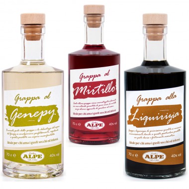 Tris di grappe aromatizzate Alpe 70cl