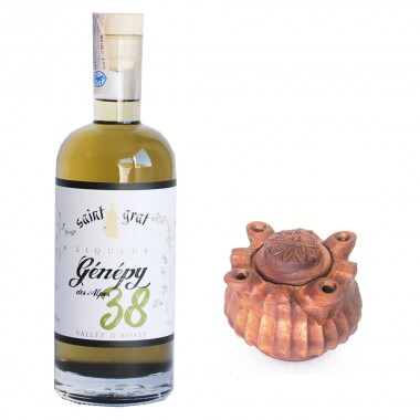 Genepy San Grat 38° - 70cl con coppa dell'amicizia 4 becchi mogano