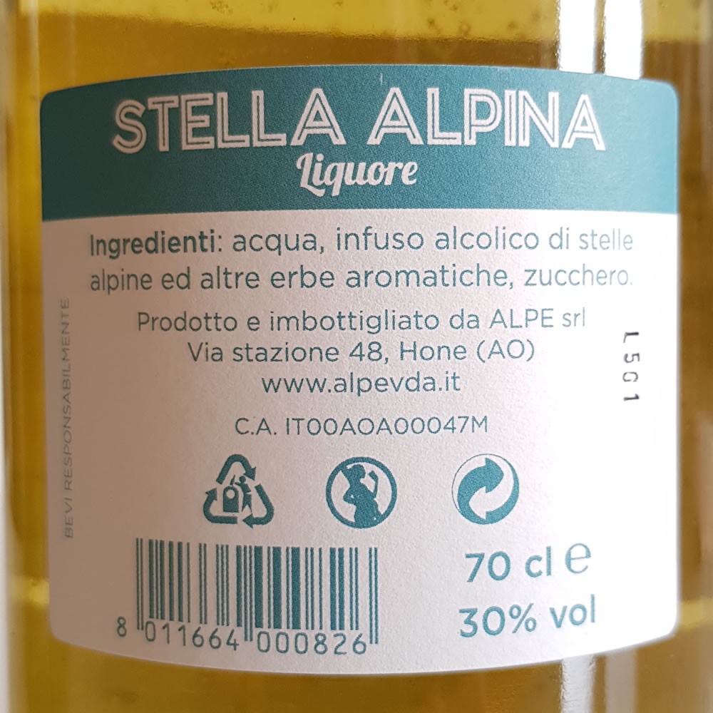 Stella Alpina - Valle d'Aosta - 70cl - GRADAZIONE 30% VOL. con coppa dell'amicizia 4 becchi mogano