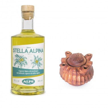 Stella Alpina - Valle d'Aosta - 70cl - GRADAZIONE 30% VOL. con coppa dell'amicizia 4 becchi mogano