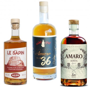 Tre Amari Valdostani LE SAPIN + San Grat + Amaro AOSTA tutti da 70cl