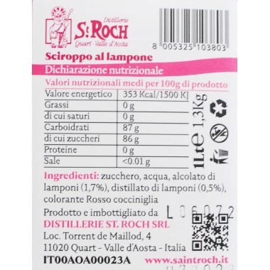 Sciroppo di lampone naturale della Valle d'Aosta 1 lt