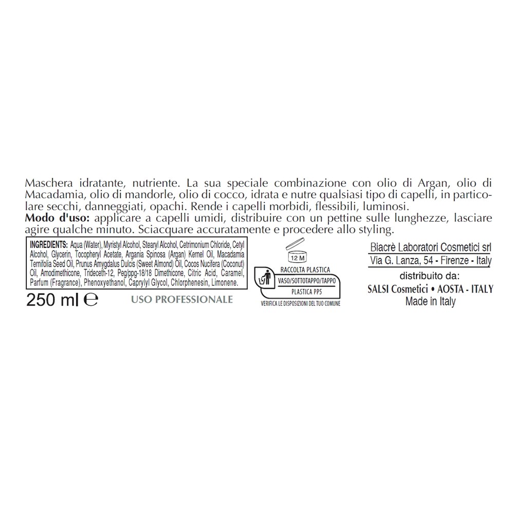 Maschera idratante argan e macadamia 250ml