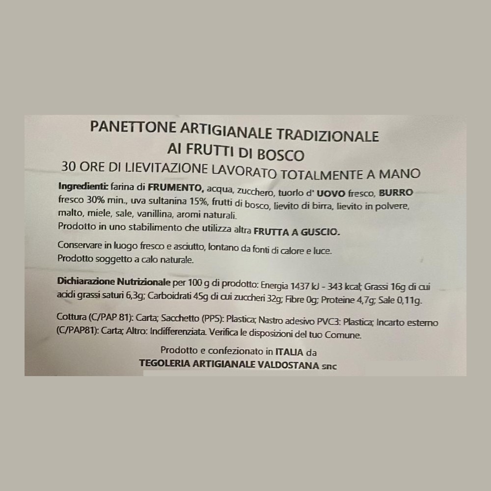 Artisanal panettone classic 750 gr