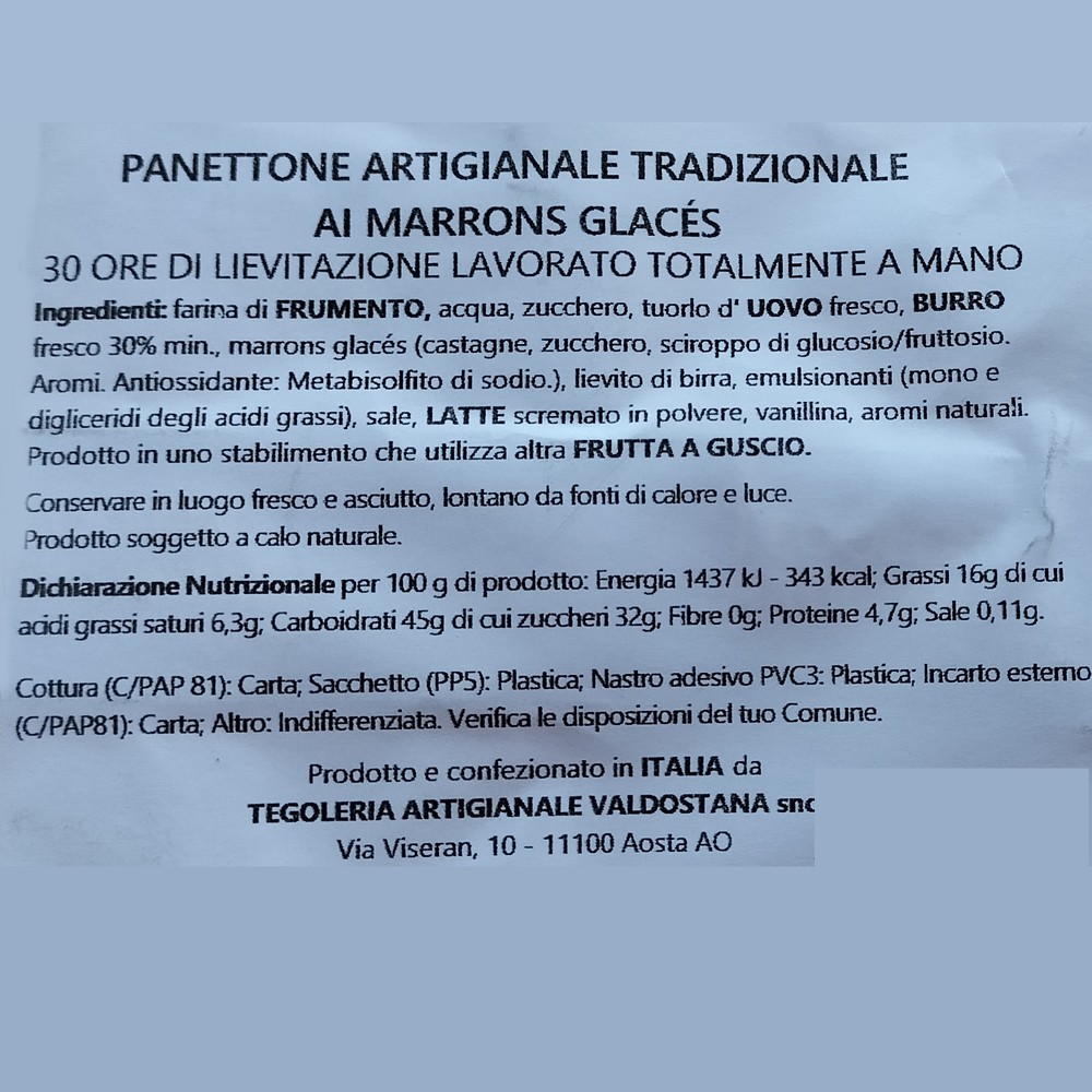 Panettone artigianale con marrons glaces 750 gr