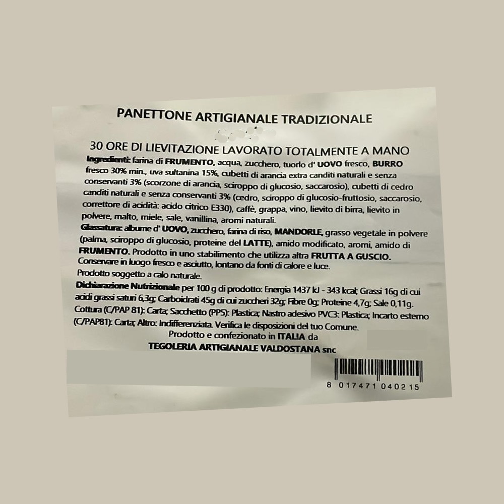 Panettone artigianale con cioccolato 750 gr