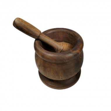 Mortaio e pestello in pregiato legno di noce H 15cm - pezzo unico