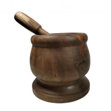 Mortaio e pestello in pregiato legno di noce H 15cm - pezzo unico