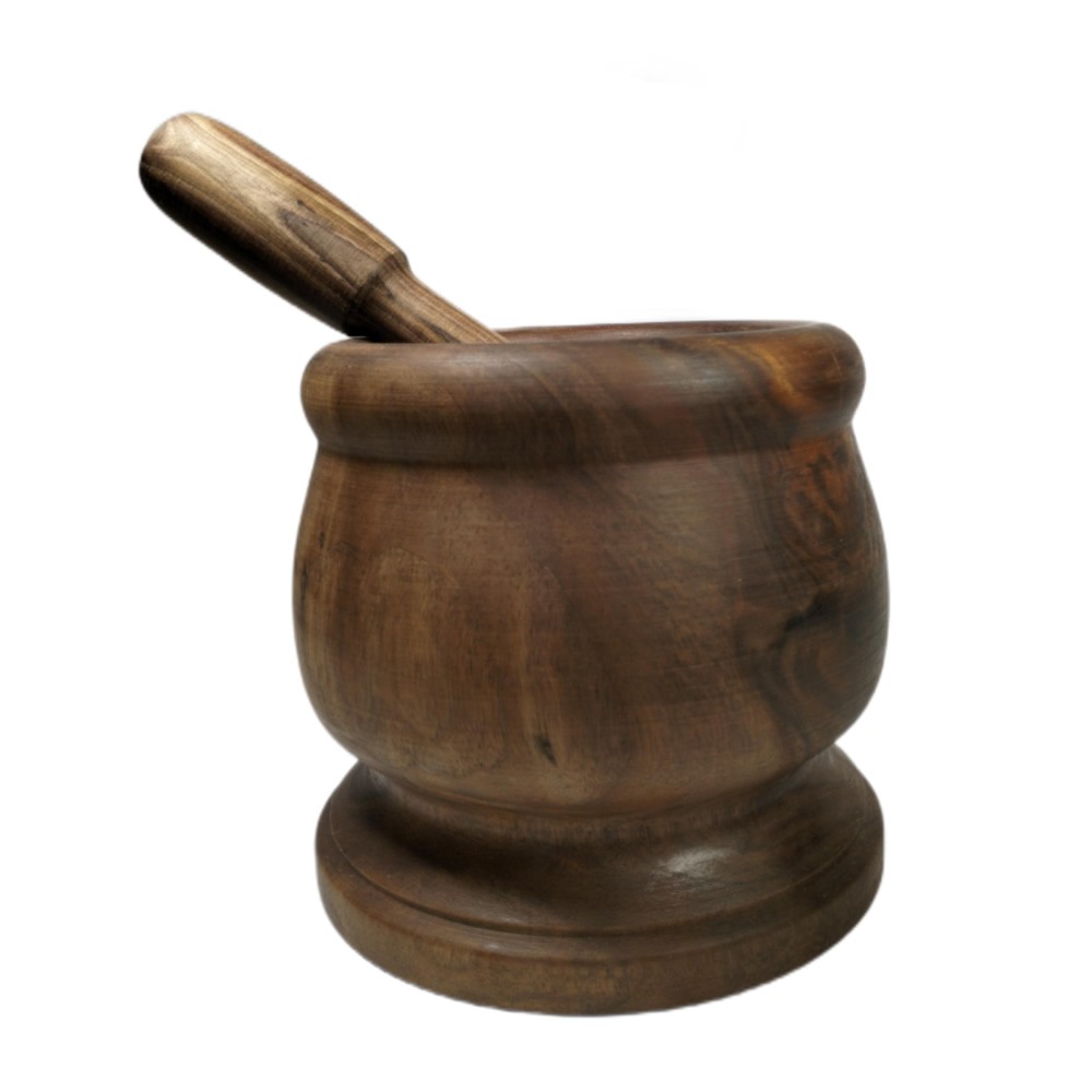 Mortaio e pestello in legno di noce H 15cm - pezzo unico