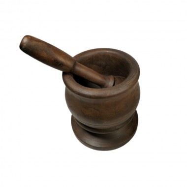 Mortaio e pestello in pregiato legno di noce H 15cm - pezzo unico