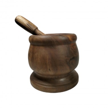Mortaio e pestello in pregiato legno di noce H 15cm - pezzo unico