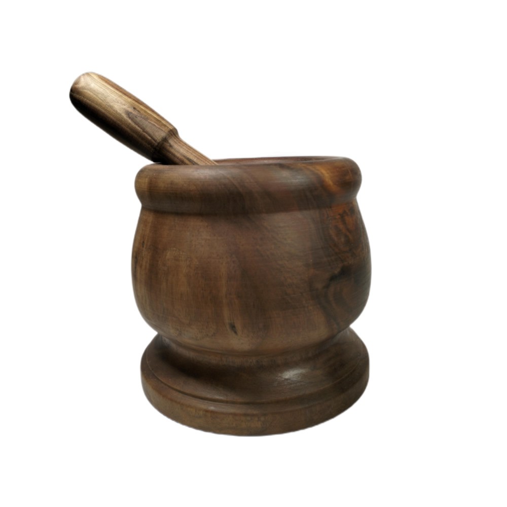 Mortaio e pestello in legno di noce H 15cm - pezzo unico