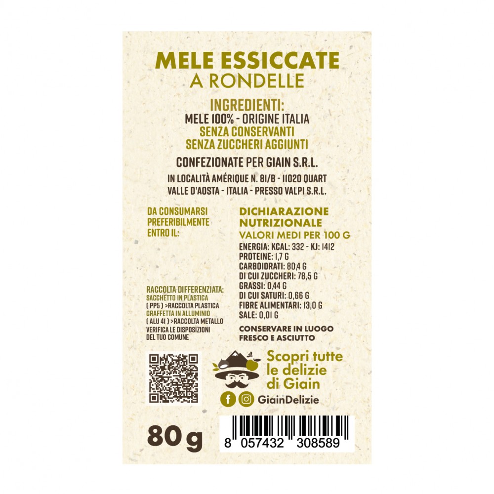 Mele essiccate rondelle 80g