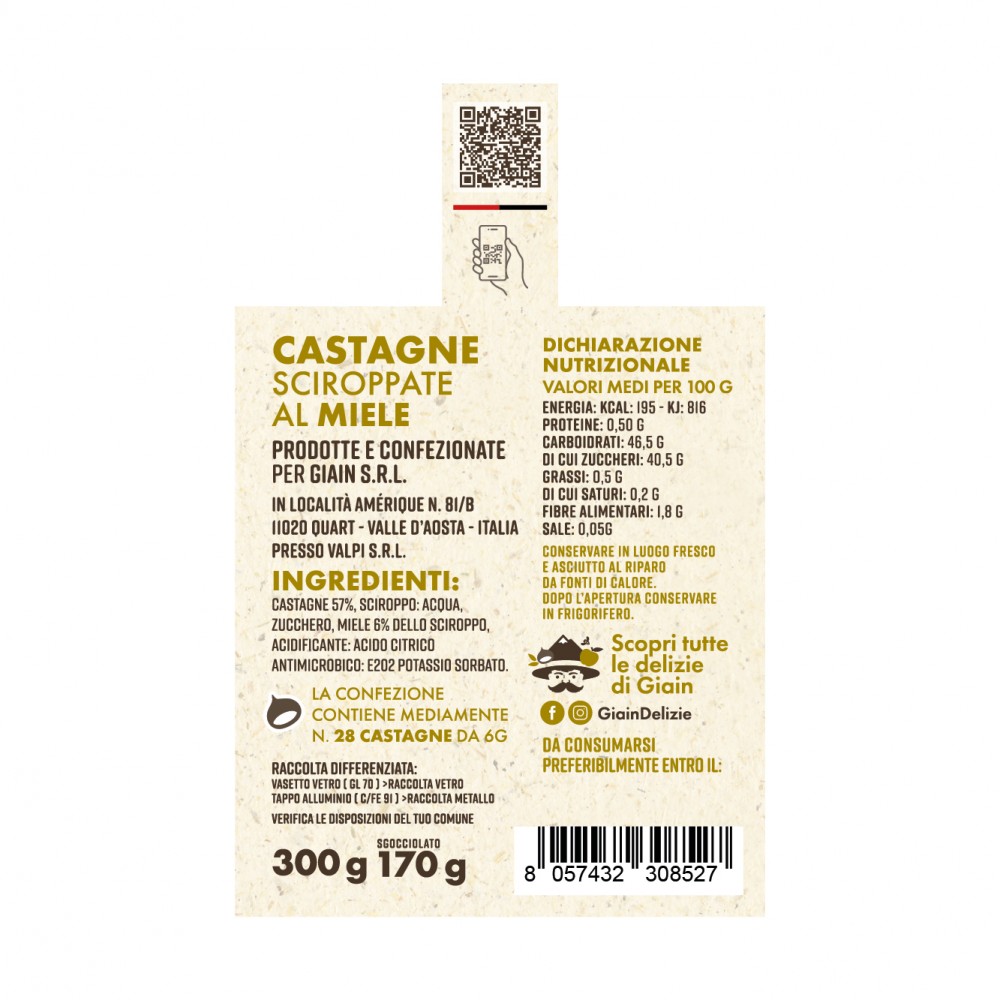 Châtaignes au sirop et miel 300 g