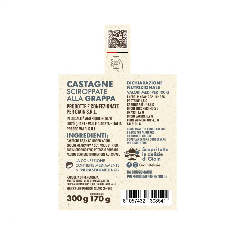 Castagne Sciroppate alla Grappa 300 g
