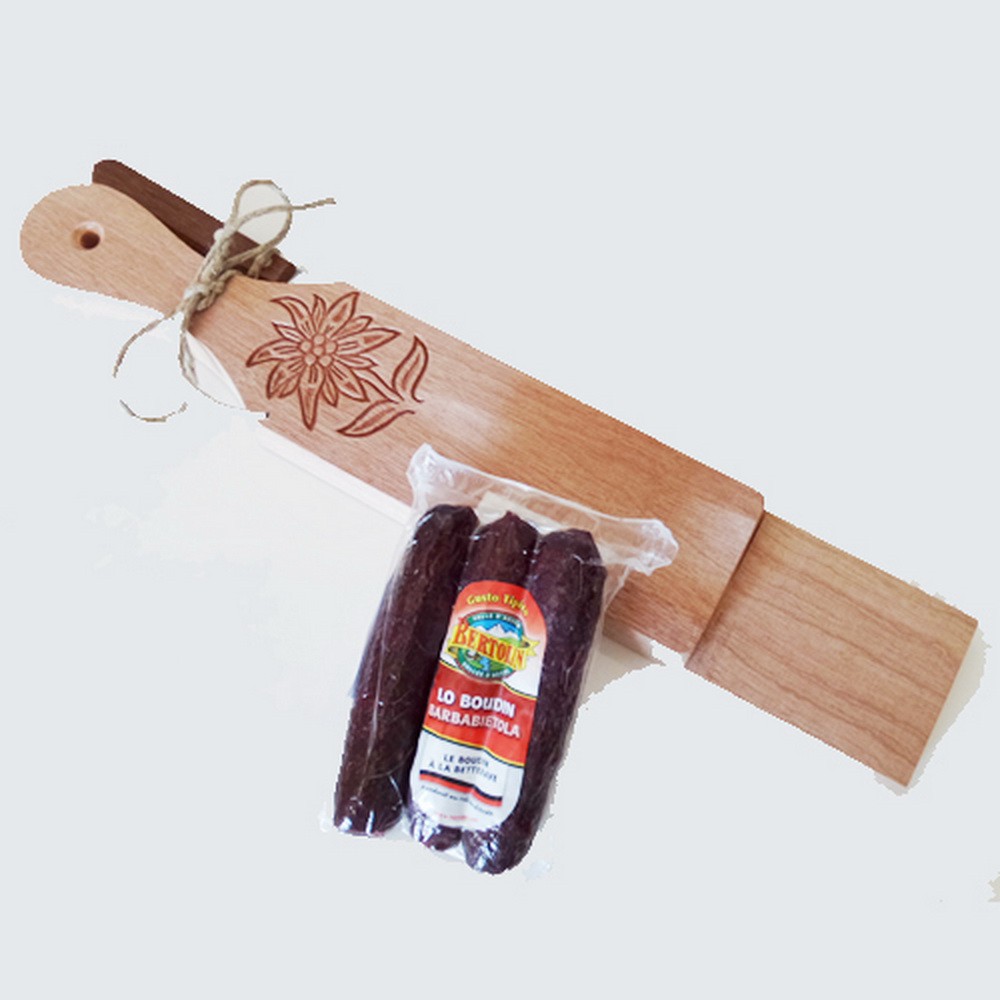 Tagliere in legno coltello e boudin